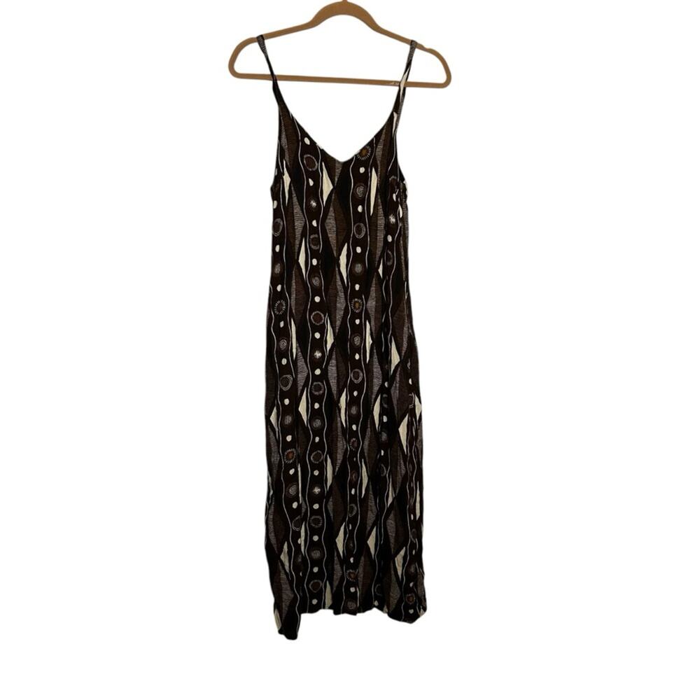 Simply Fashion Brown Tan V Neck Spaghetti Strap‎ Lightweight Midi Dress Medium